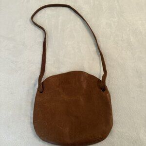 Erin Temple Templeton Half Moon Crossbody Leather Caramel Distressed Knotted Bag